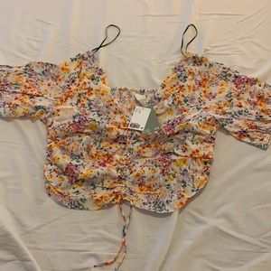 Draped floral print blouse